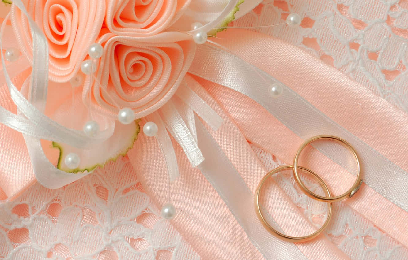 Gold Band Engagement Rings Peach Background