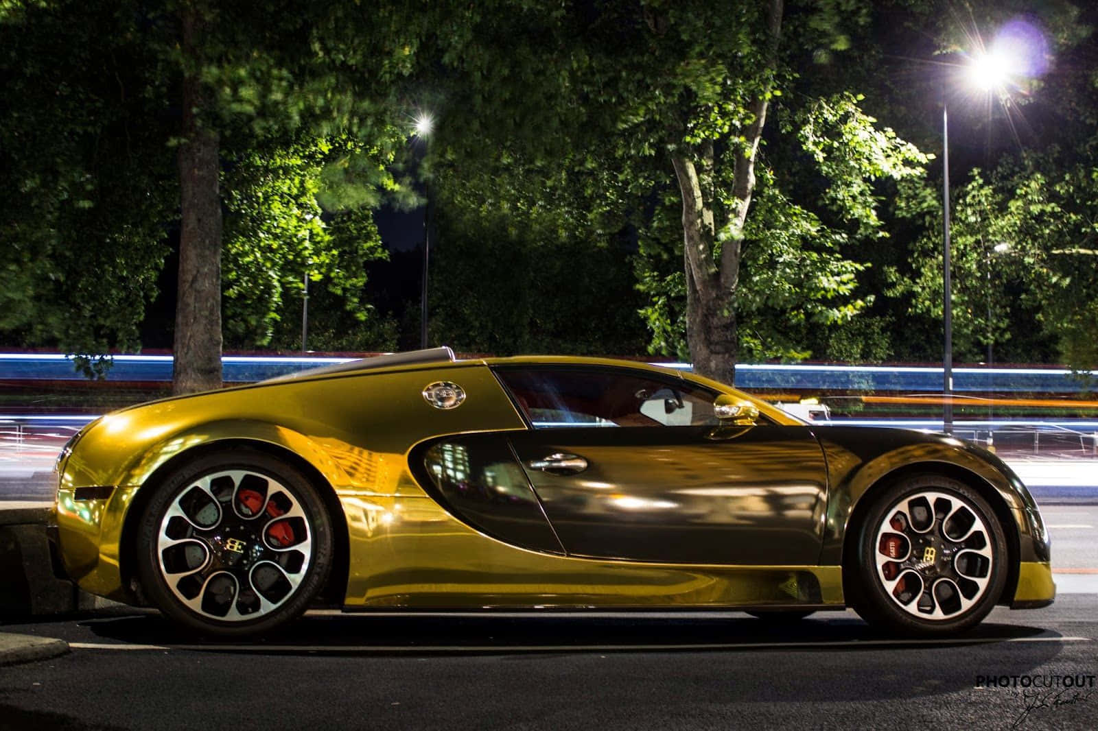 Gold Bugatti Veyron Car At Night Background