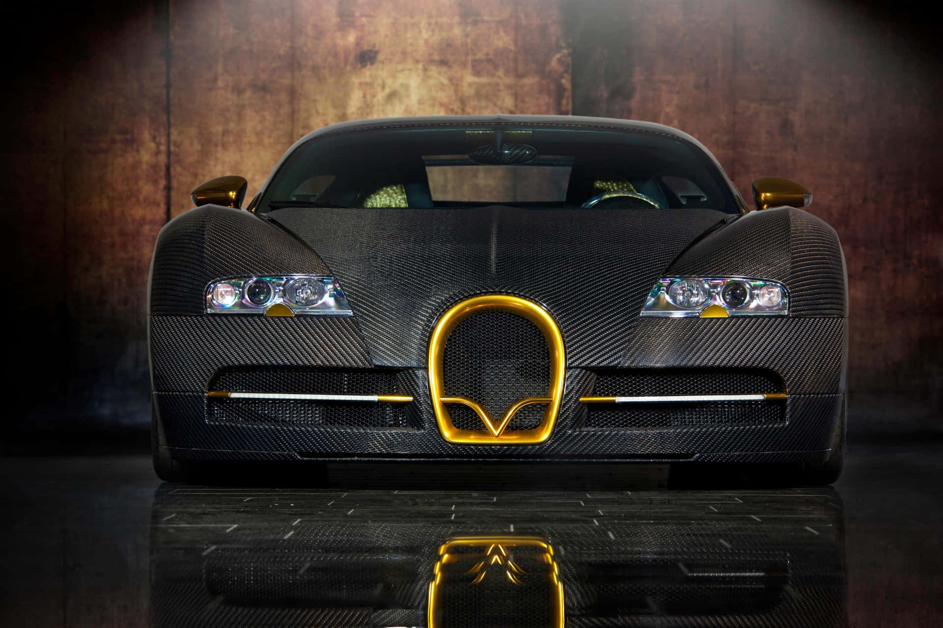 Gold Bugatti Veyron Car Brown Wall Background