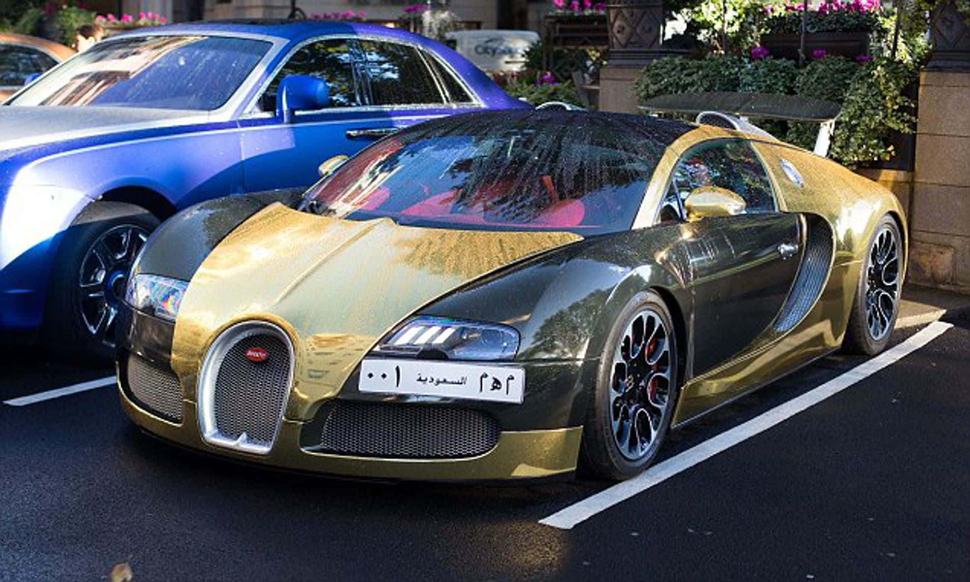 Gold Bugatti Veyron Car Parking Lot Background