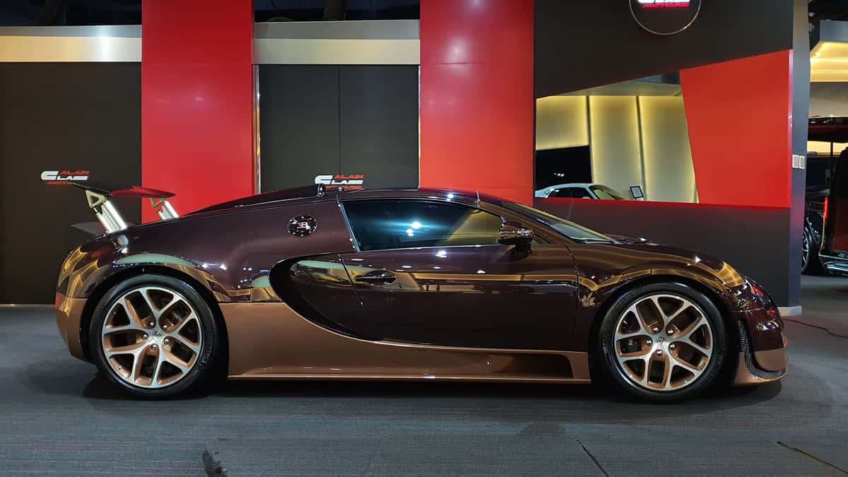 Gold Bugatti Veyron Car Red Walls Background