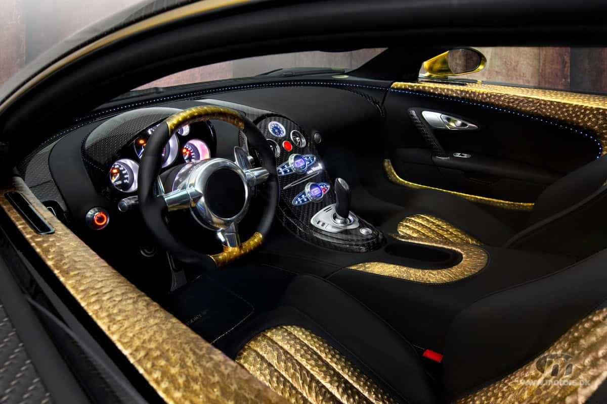 Gold Bugatti Veyron Car Steering Wheel Background