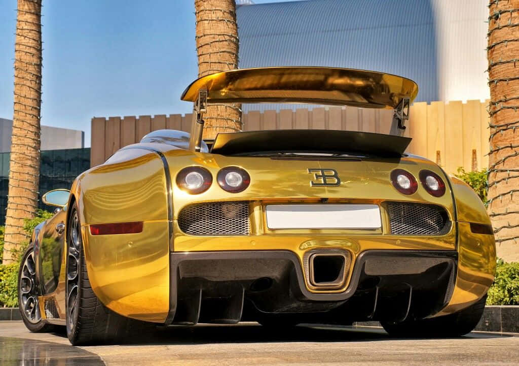 Gold Bugatti Veyron Car Tree Trunks Background