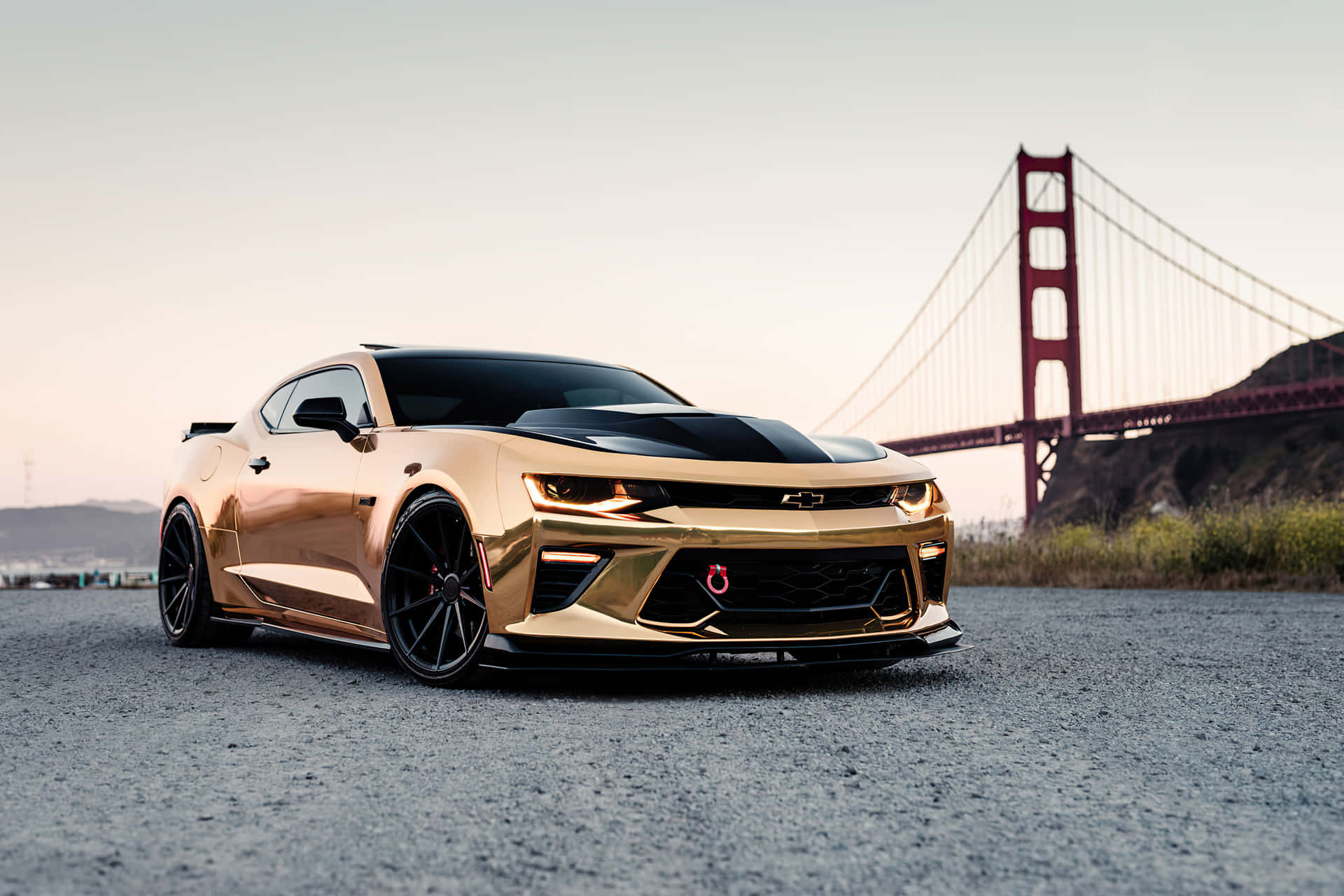 Gold Cars Chevrolet Golden Gate Bridge Background
