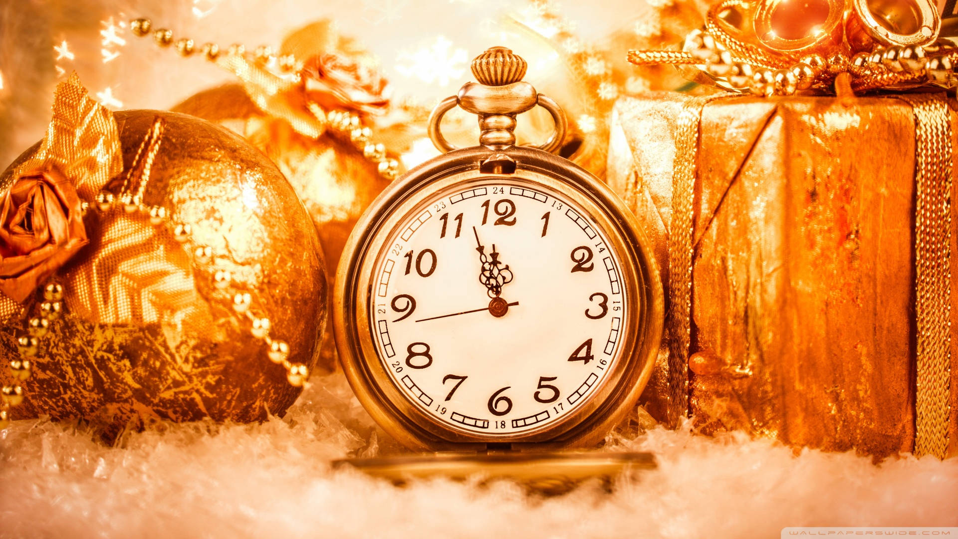 Gold Christmas Pocket Watch Time Background