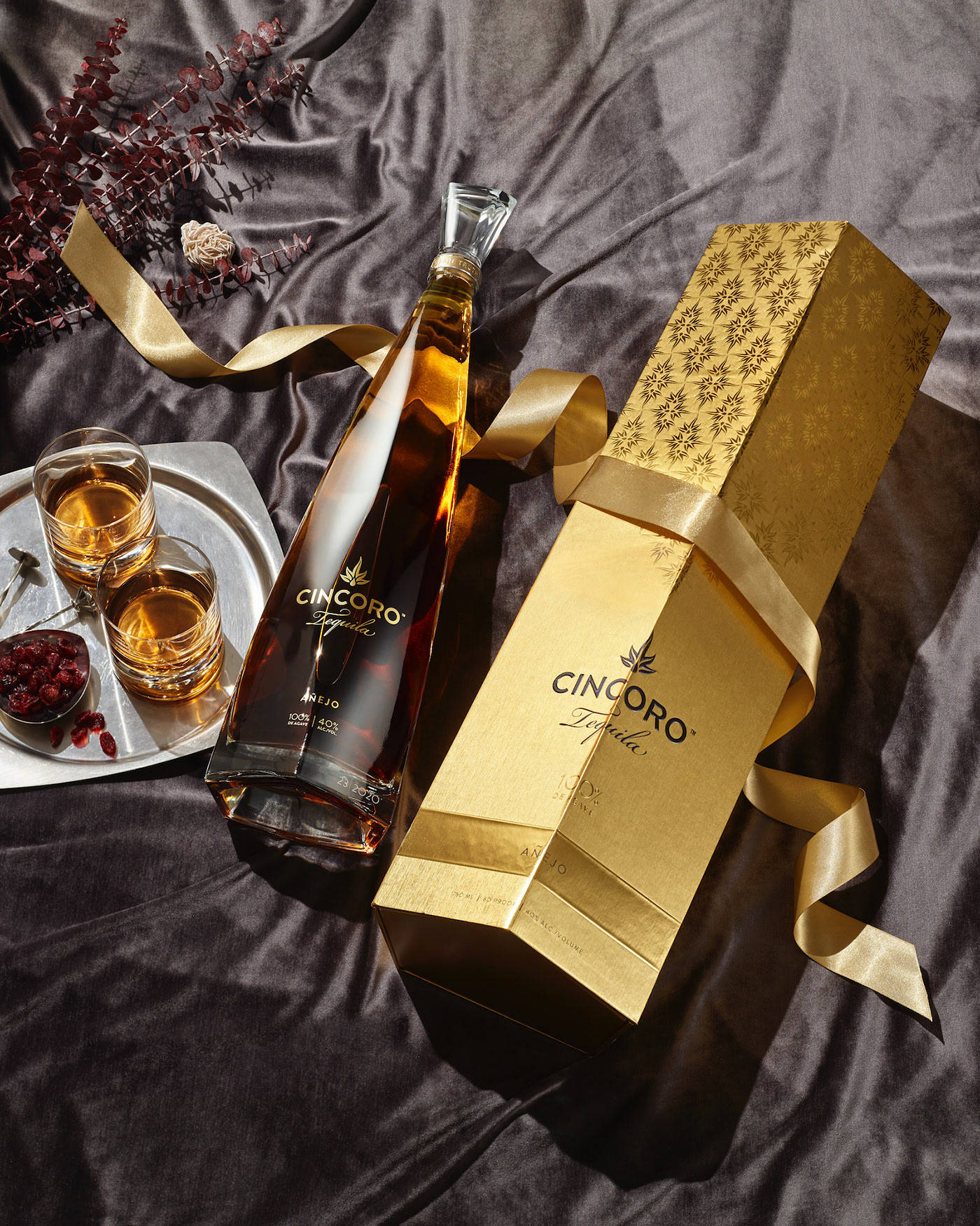 Gold Cinco Tequila With Ribbon