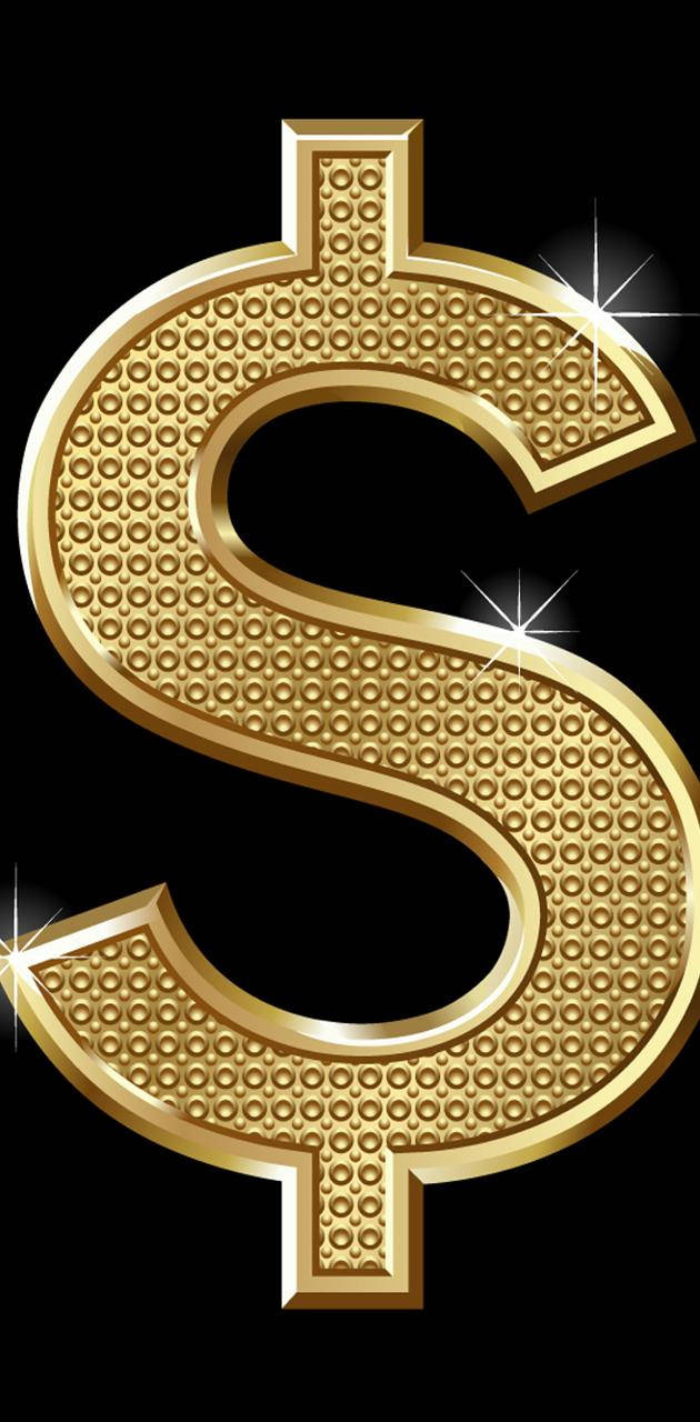 Gold Dollar Sign On Black Background Background