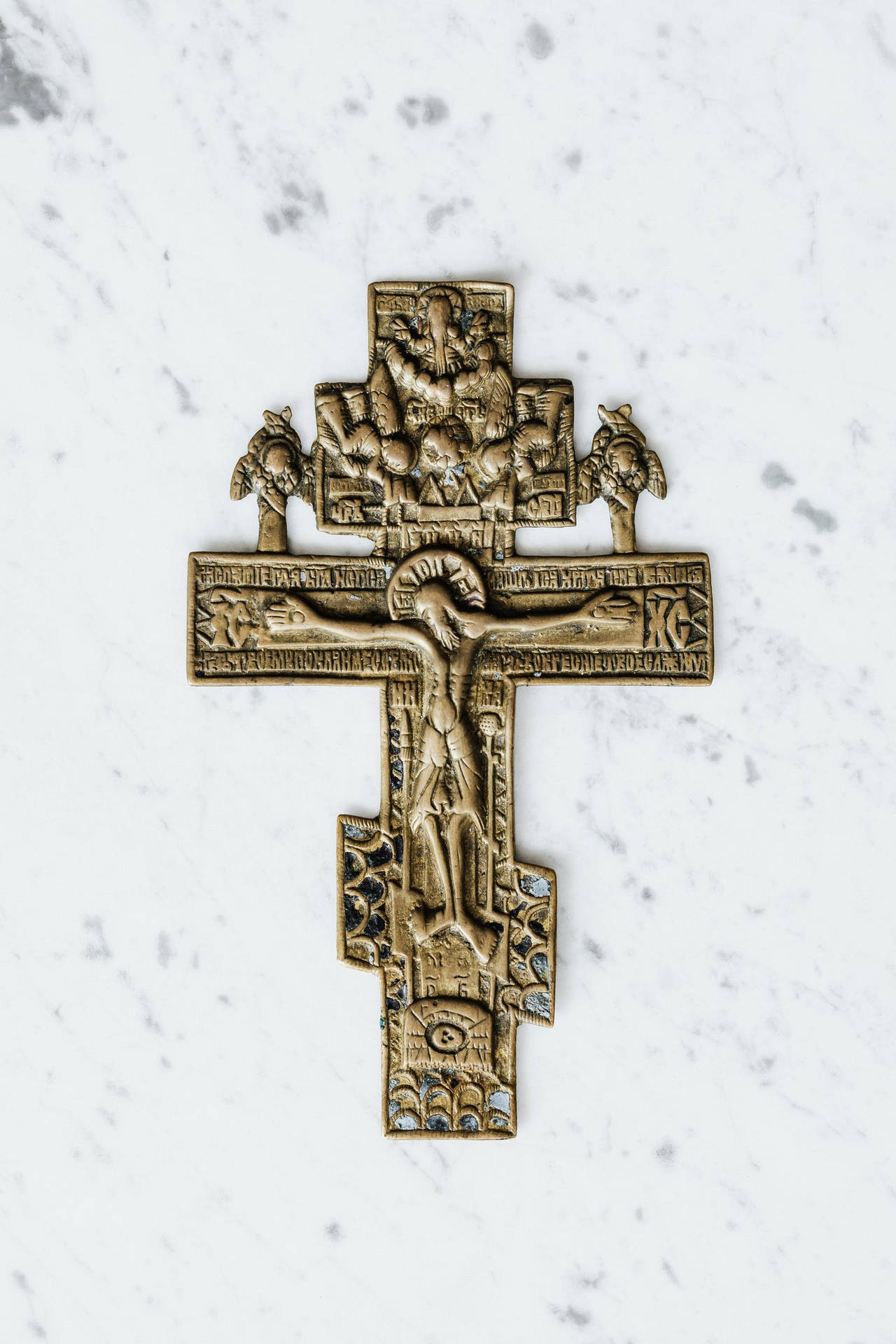 Gold Engraved Jesus On Cross Background