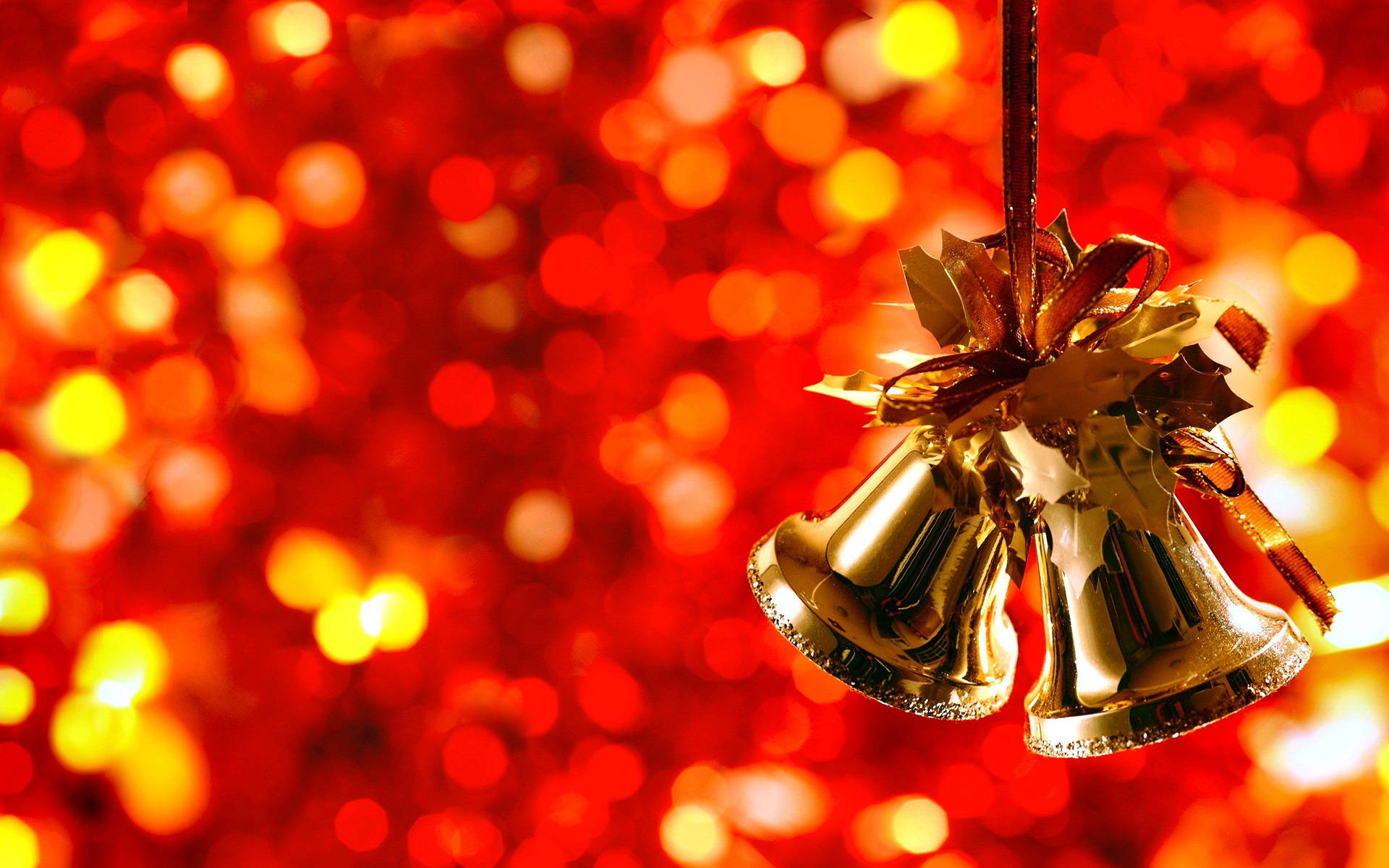 Gold Festive Christmas Bells Bokeh Shot