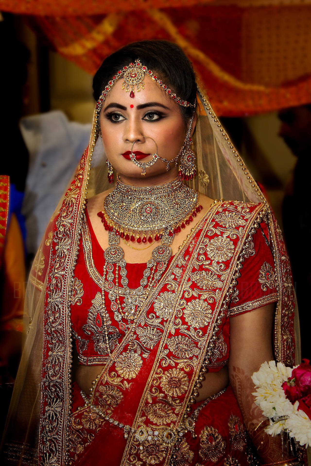 Gold Jewelry Red Sari Indian Wedding Background