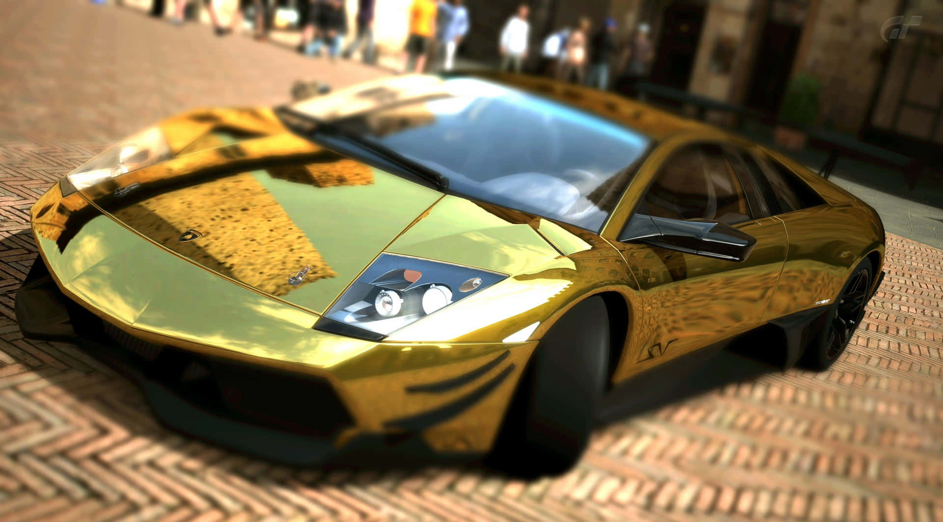 Gold Lamborghini Gliding Through The Street Background