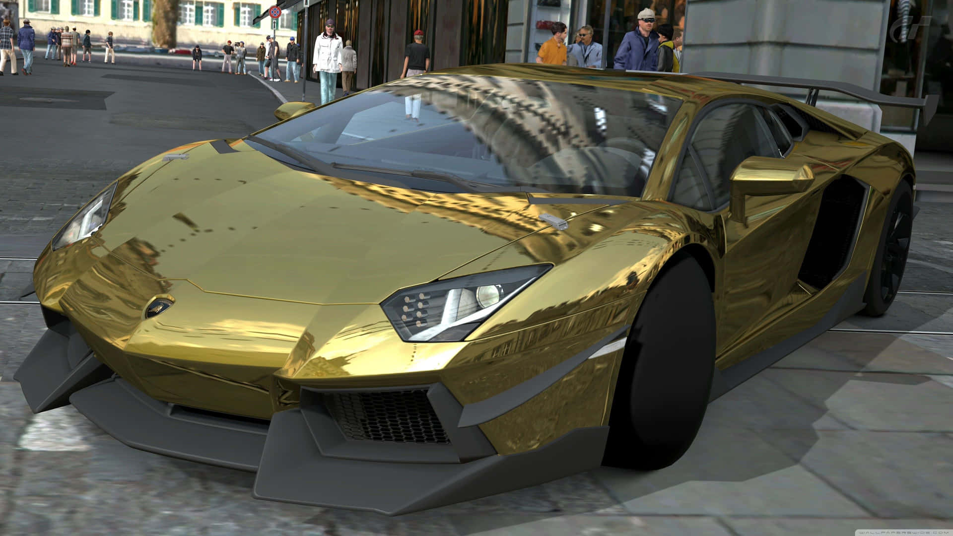 Gold Lamborghini Parked On The Streets Background