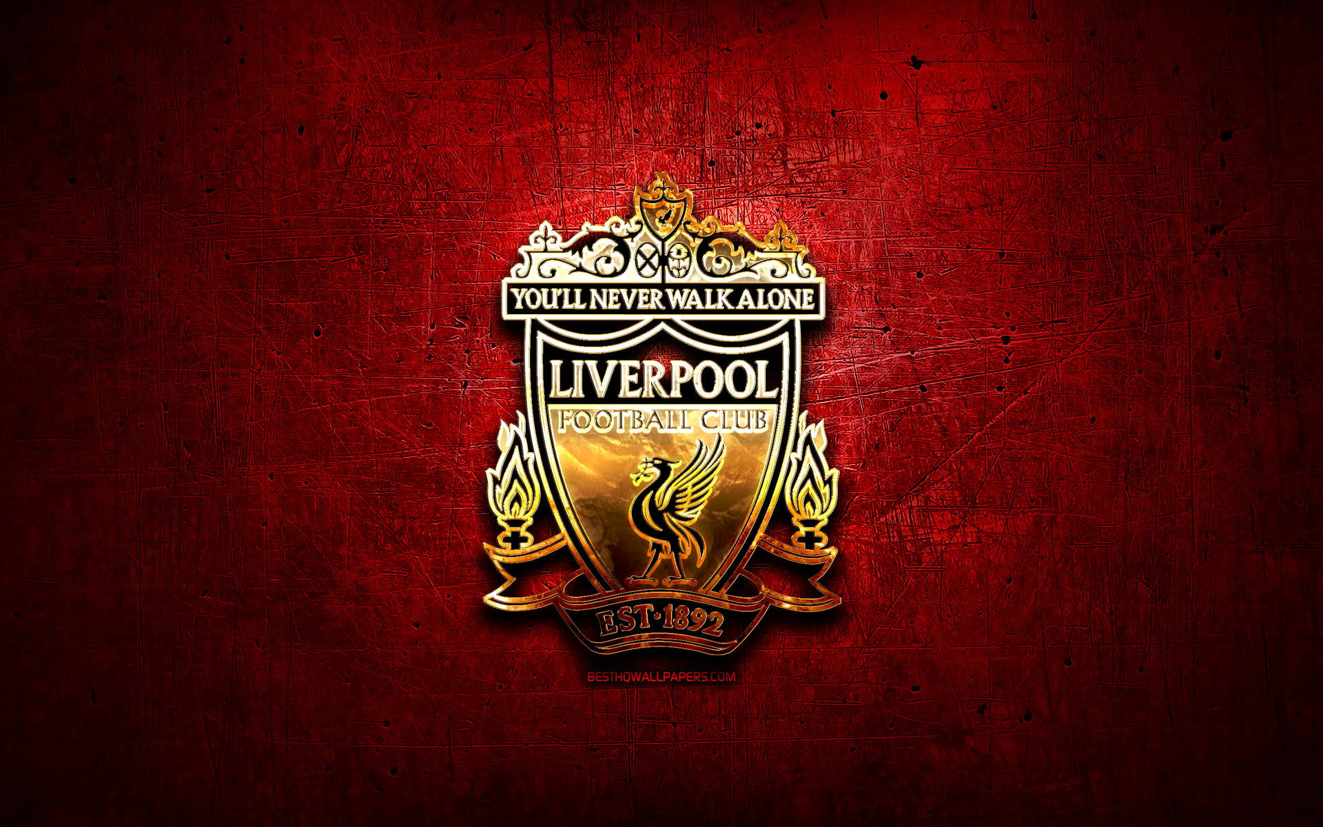 Gold Liverpool 4k Logo On Red Background Background