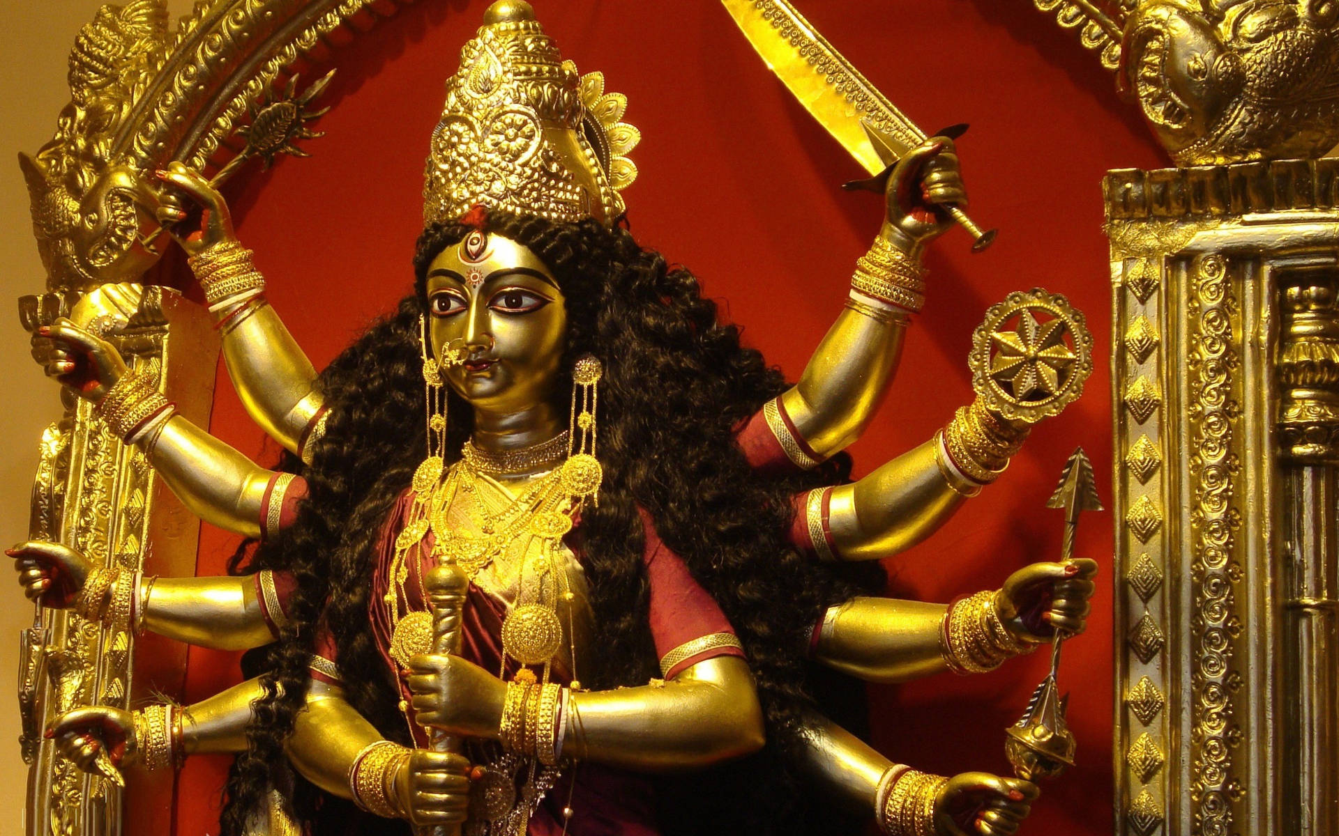 Gold Maa Durga Hindu Goddess Background