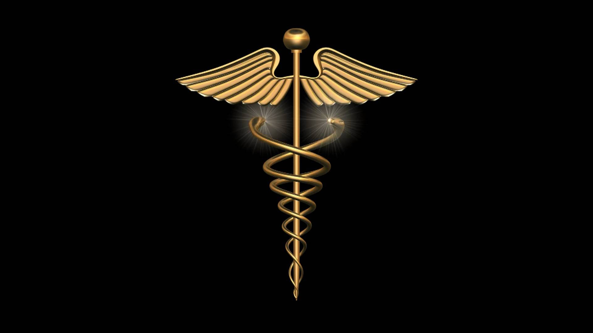 Gold Medical Hermes Staff In Black Background