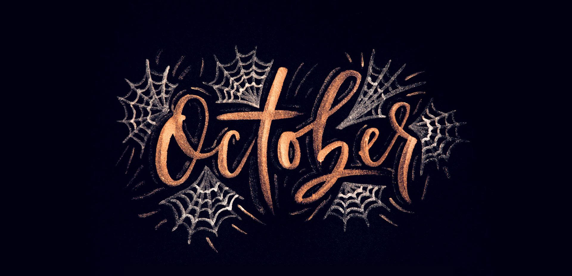 Gold October Calligraphy Webs Background