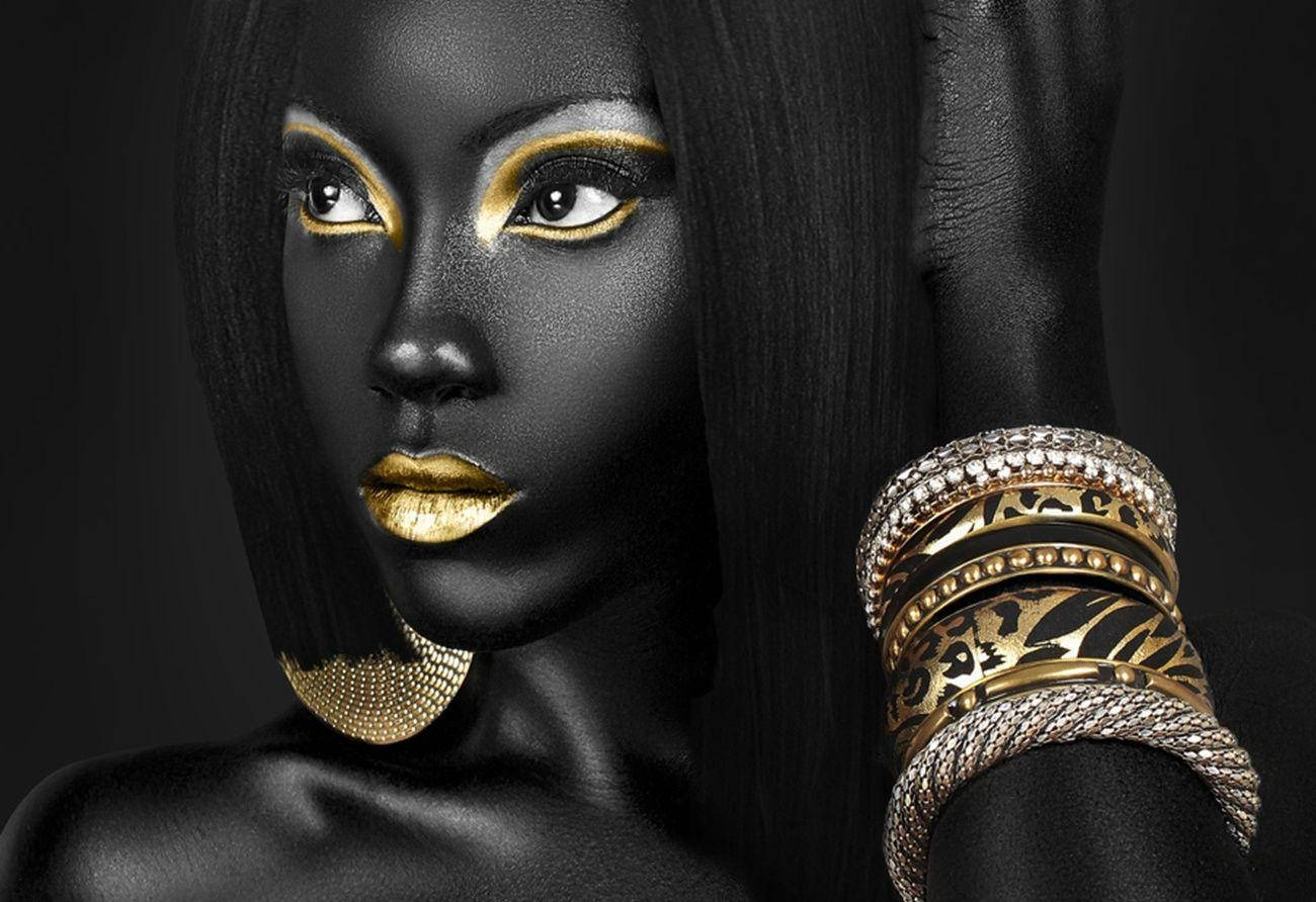 Gold Portrait Beautiful Black Woman Background