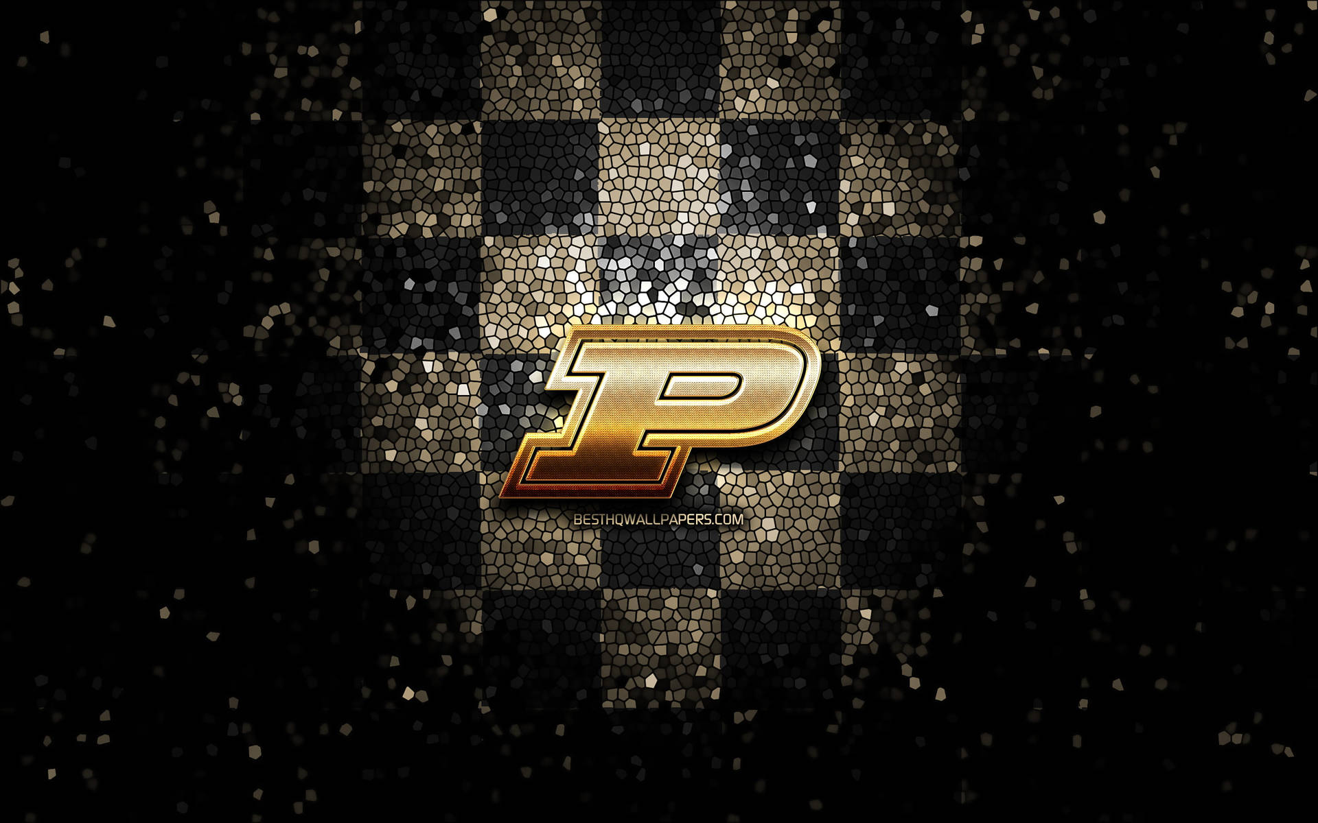 Gold Purdue University Logo With Checkered Backdrop