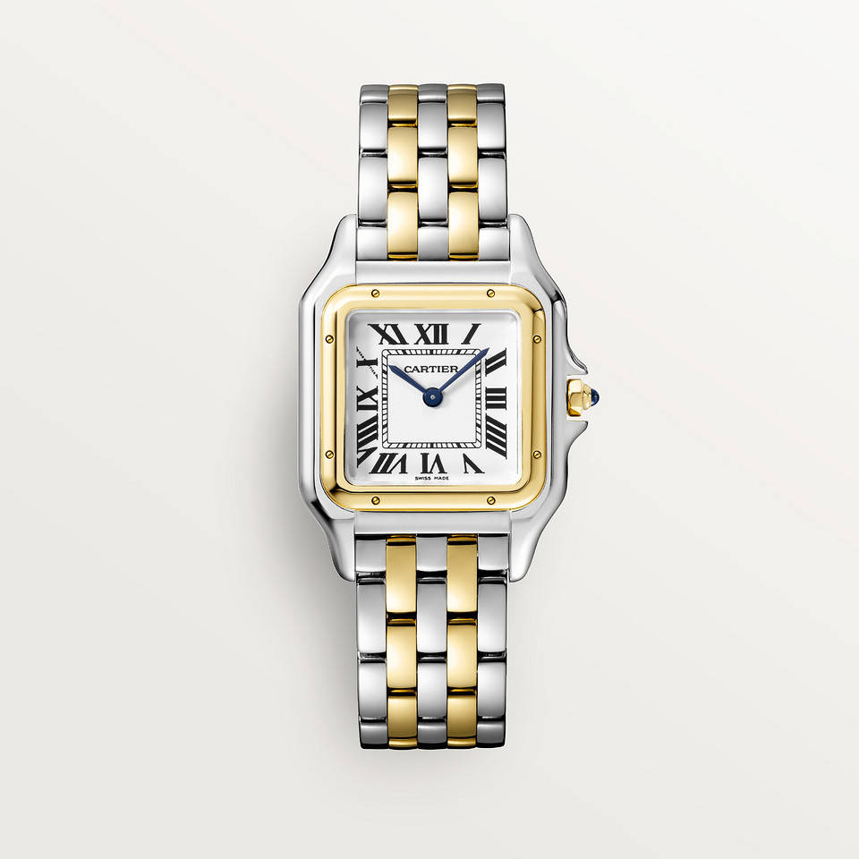 Gold Silver Cartier Watch Beige