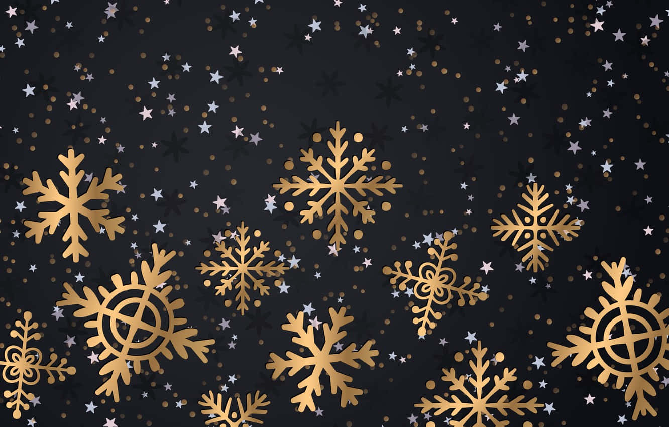 Gold Snowflakes On A Black Background Background