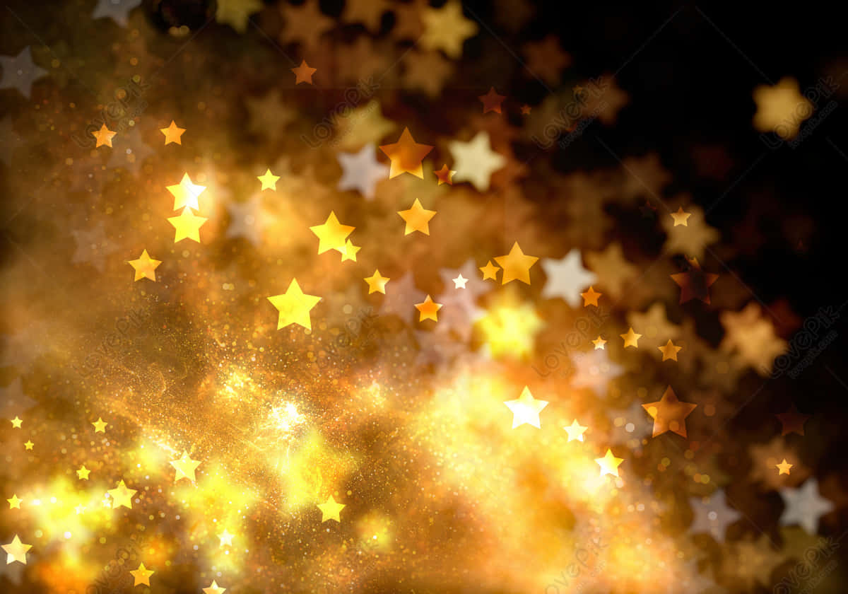 Gold Stars Glimmering In The Night Sky Background