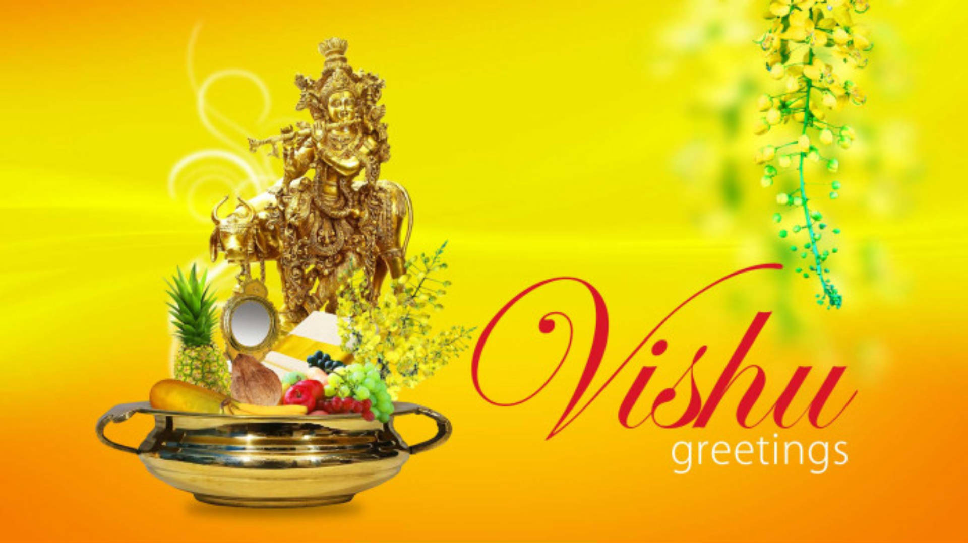 Gold Statue Background Vishu Kanni Happy Vishu Celebration Background