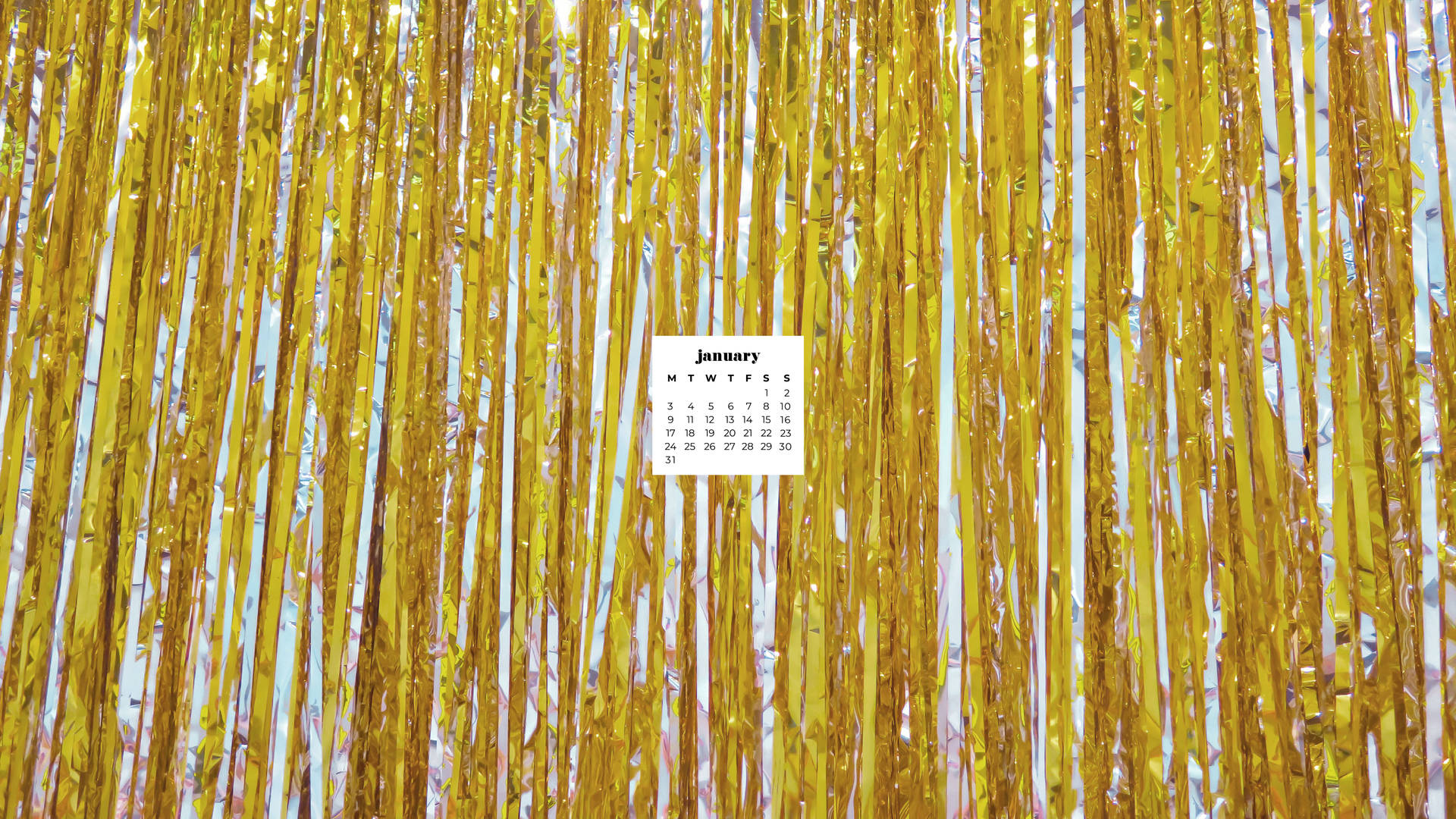 Gold Tinsel Wall January 2022 Calendar