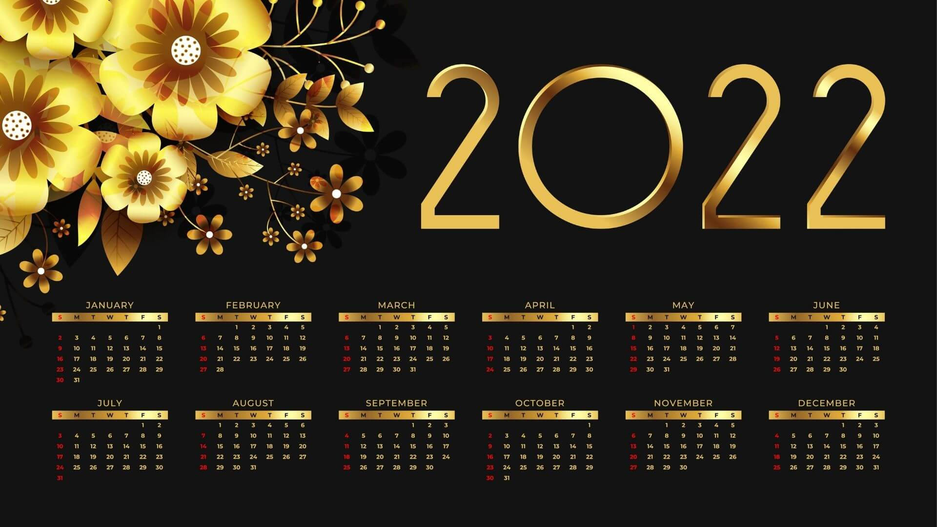 Golden 2022 Calendar Background