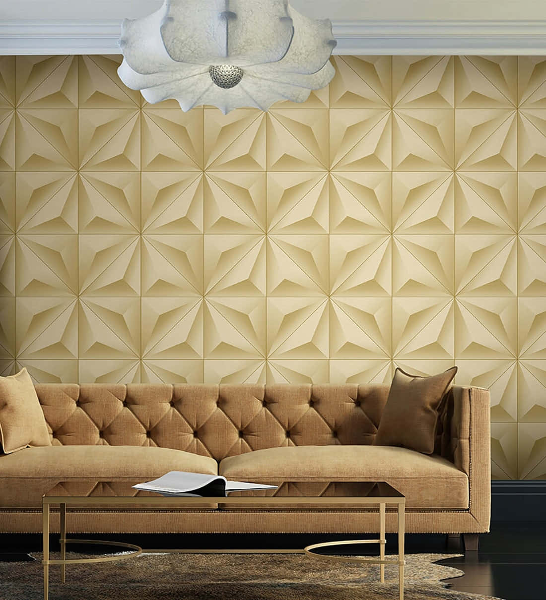 Golden 3d Walls With Couch Background