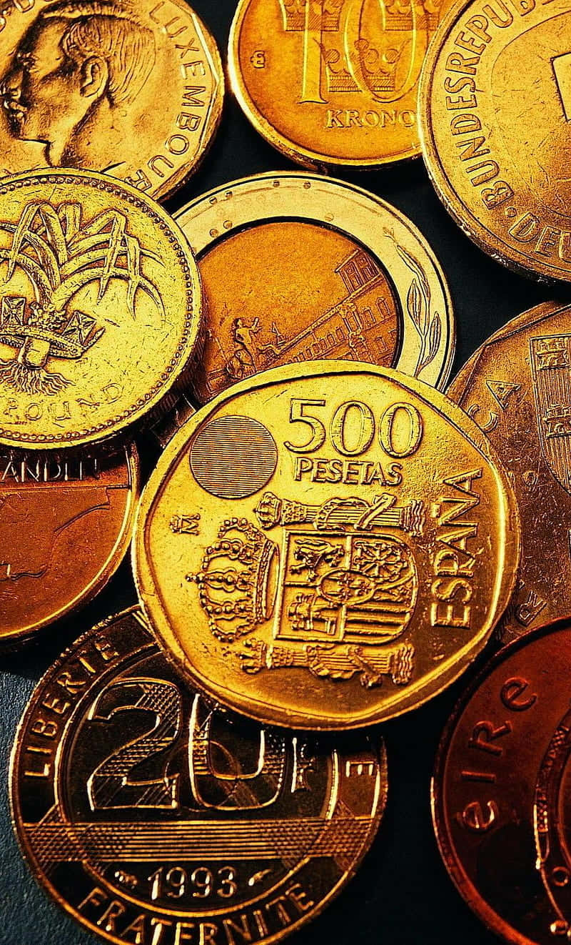 Golden 500 Pesetas Coin Background