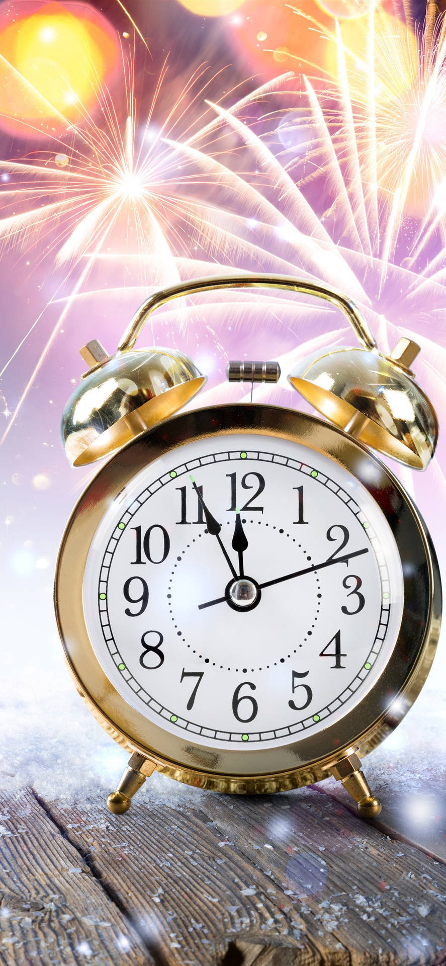 Golden Alarm Clock Fireworks Background