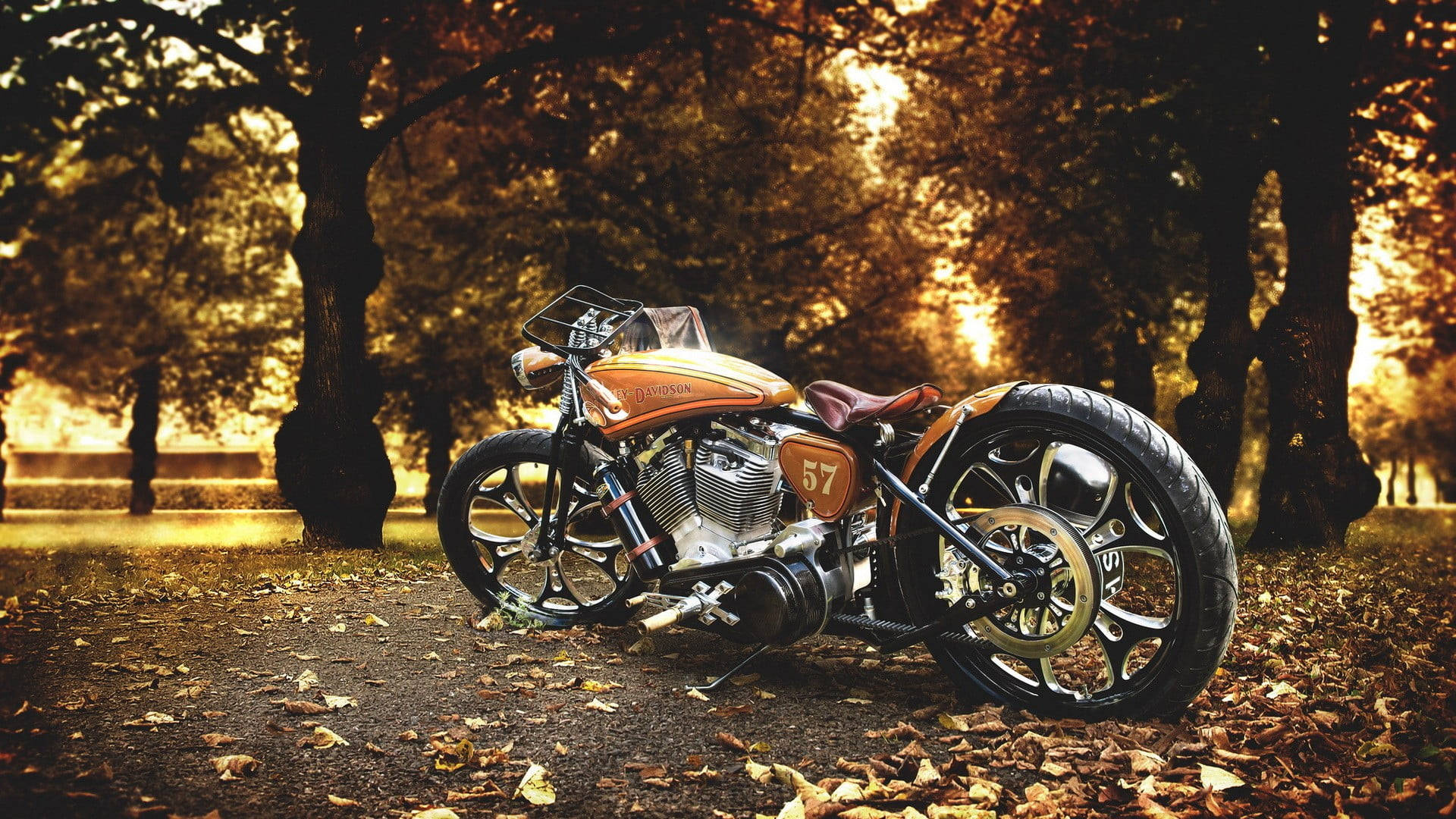Golden Bobber Motorcycle Background