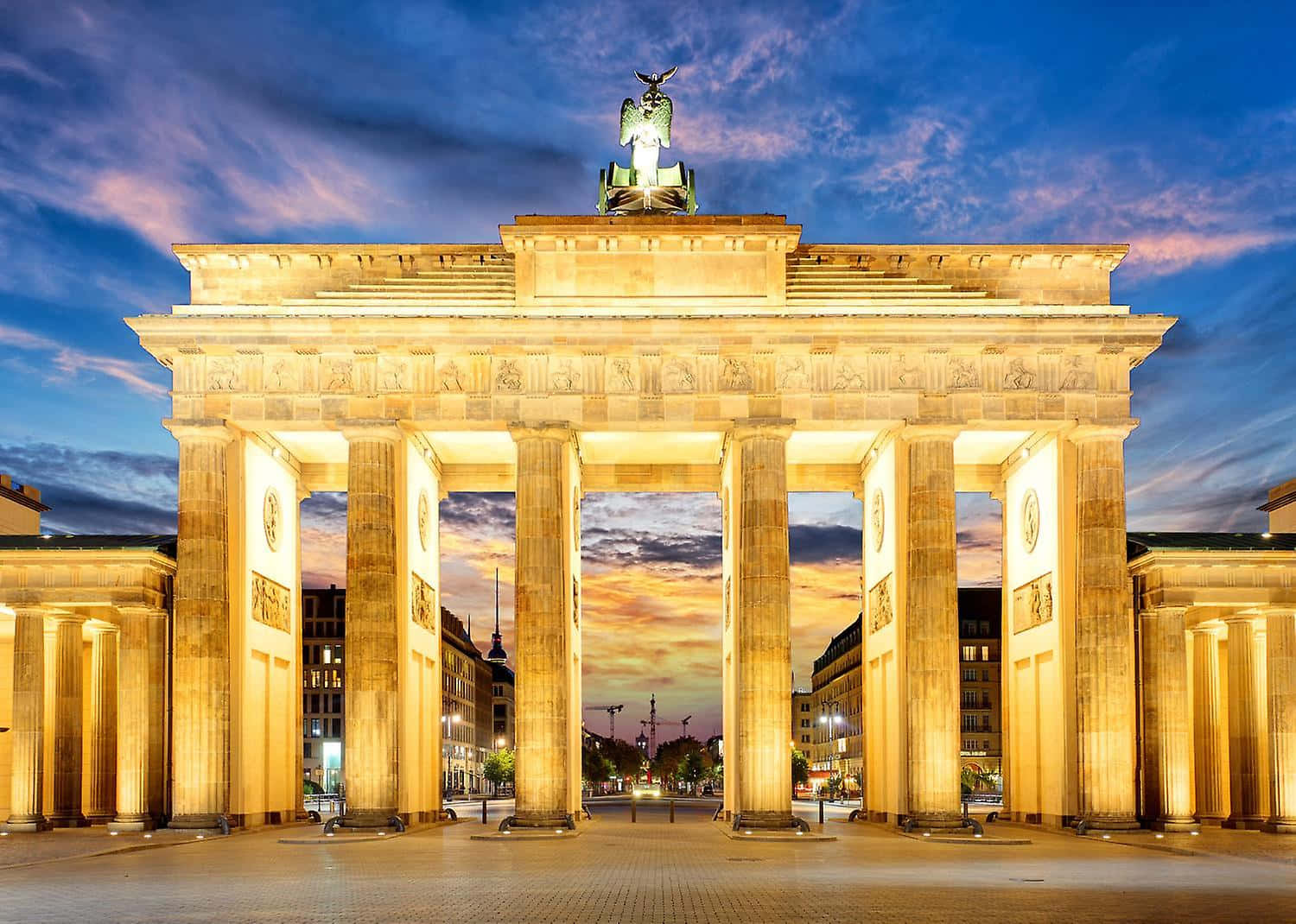 Golden Brandenburg Gate Blue Sky Background