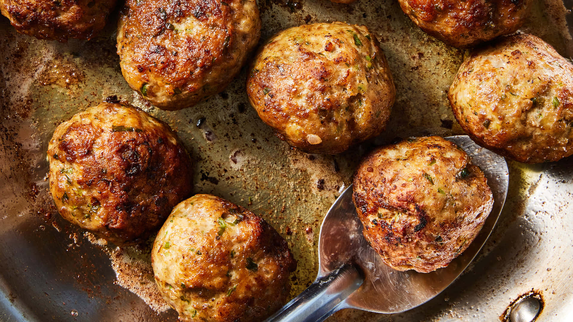 Golden Browned Meatballsin Pan Background