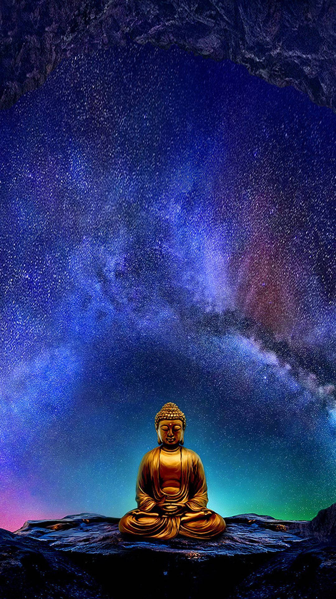 Golden Buddha Chakra In Auora Background
