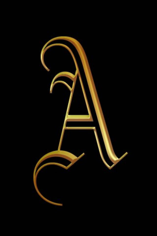 Golden Capital Alphabet Letter A In Black Background