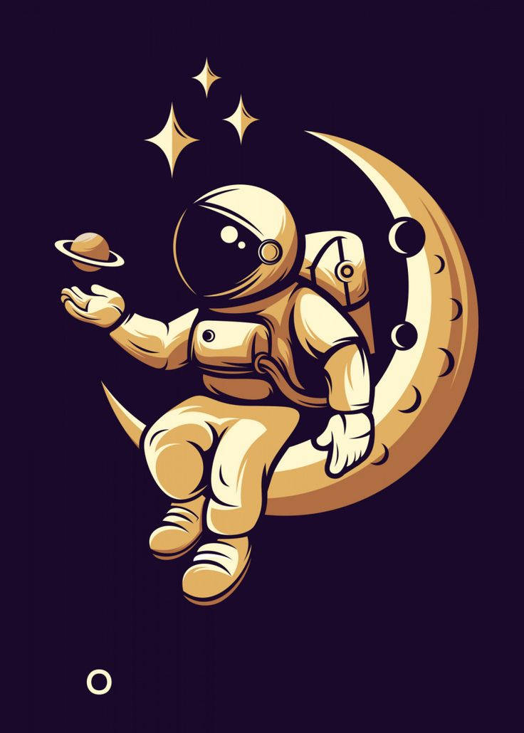 Golden Cartoon Astronaut Background