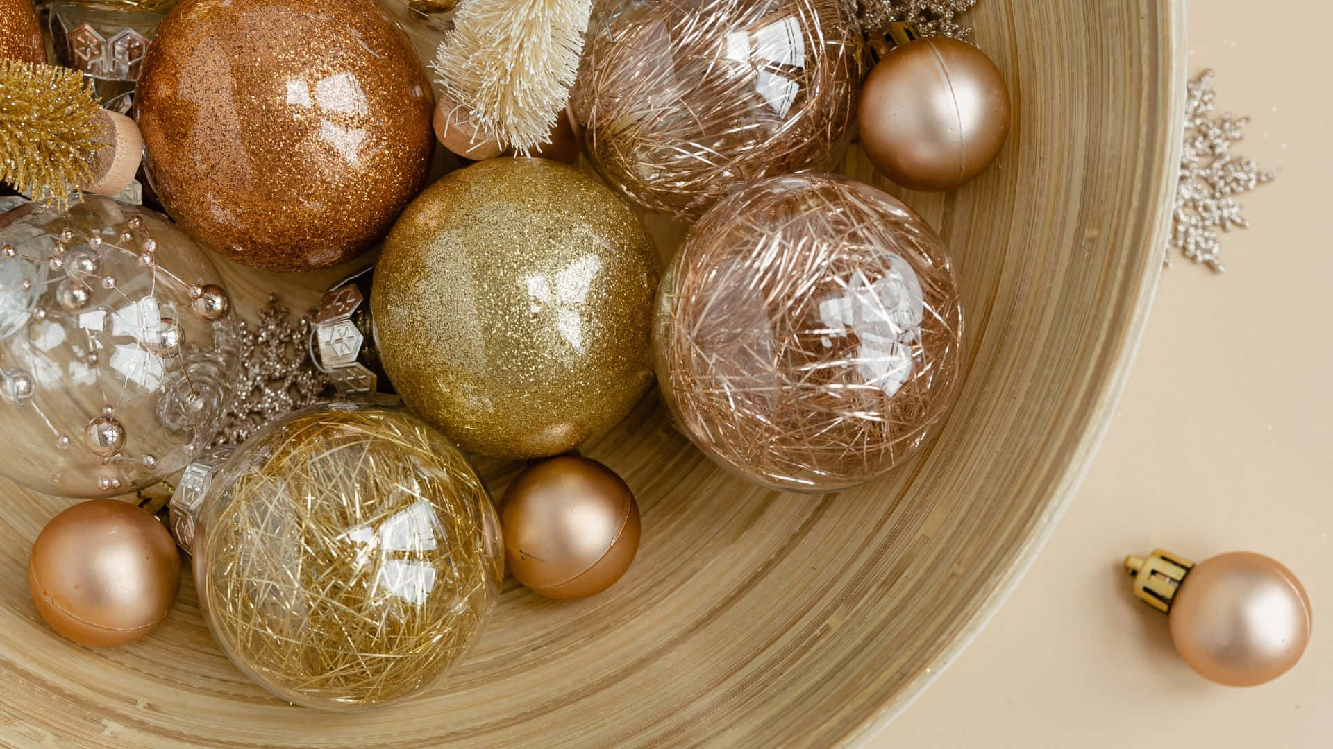 Golden Christmas Balls For Christmas Aesthetic Computer Background