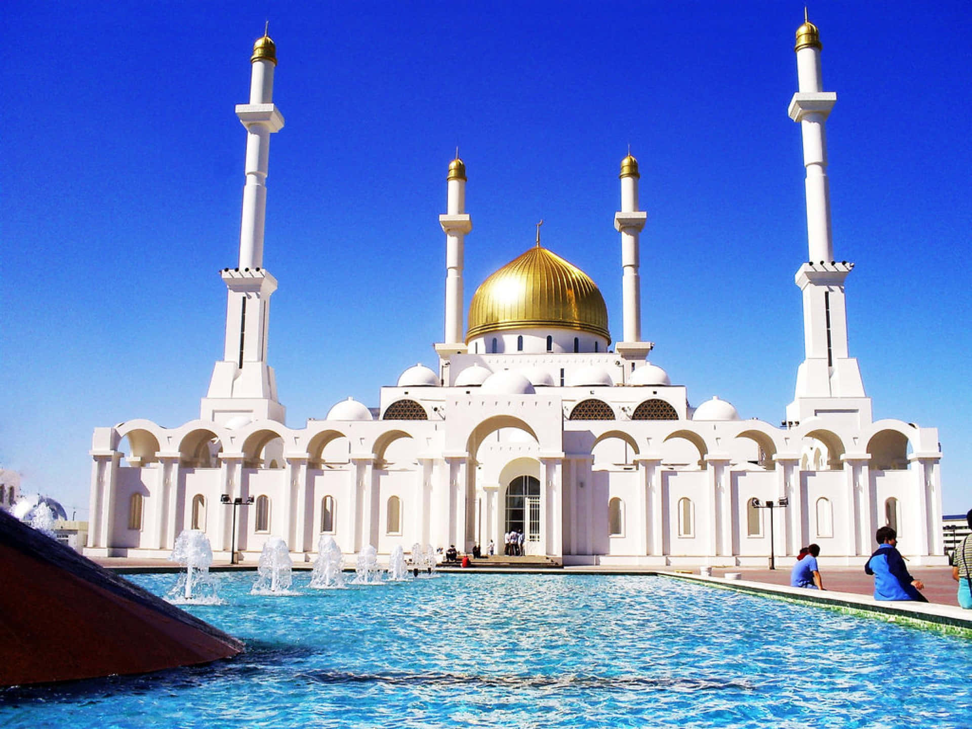 Golden Domed Mosque Clear Sky Background
