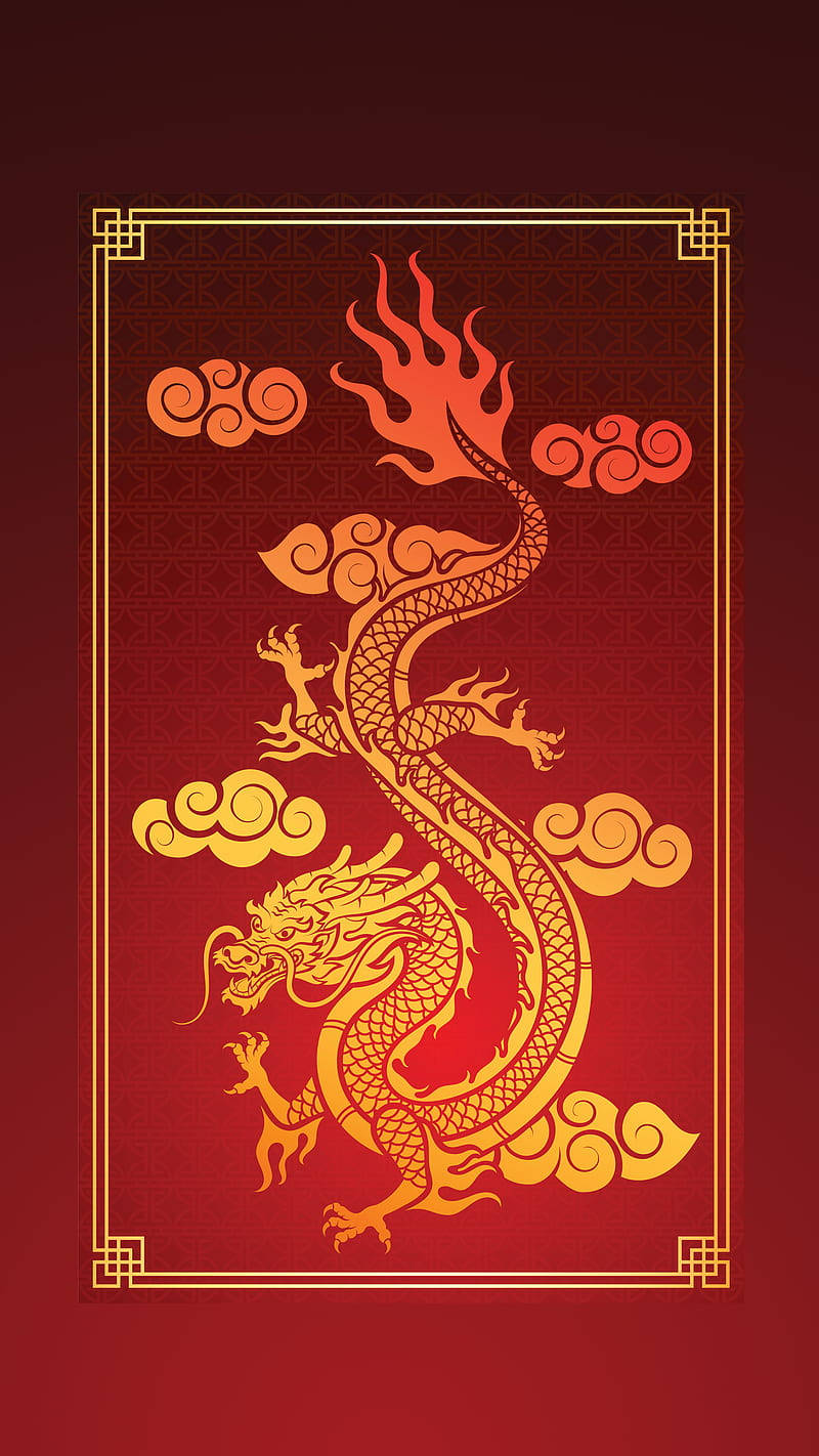 Golden Dragon Chinese Red Background