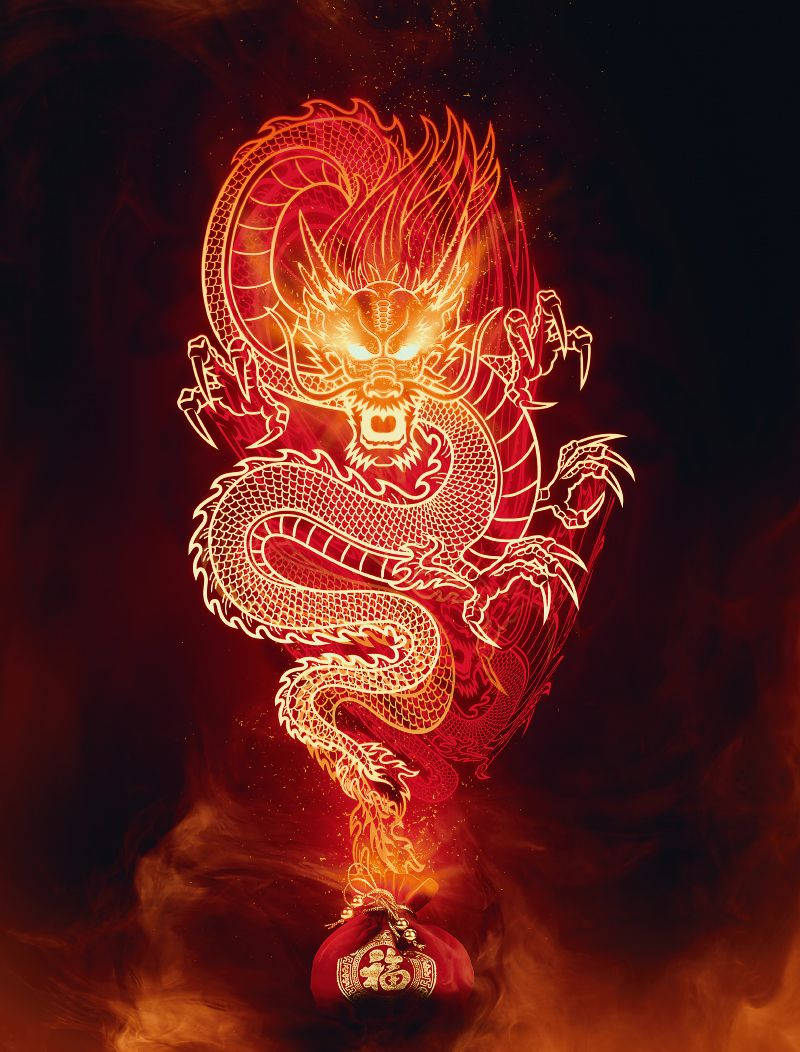 Golden Dragon Flames Background