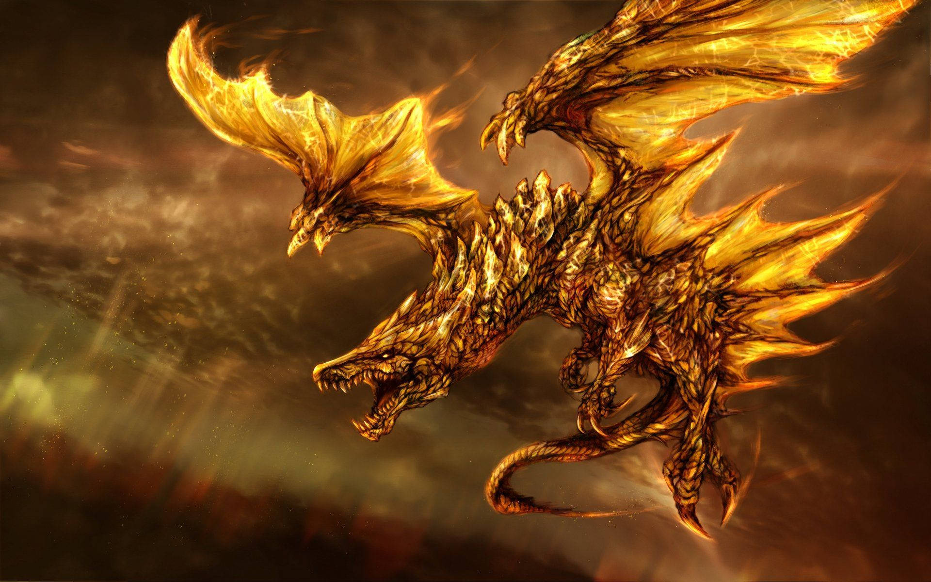 Golden Dragon Flying Background