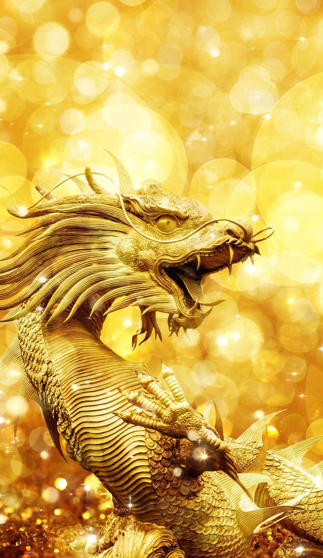 Golden Dragon Glowing Statue Background