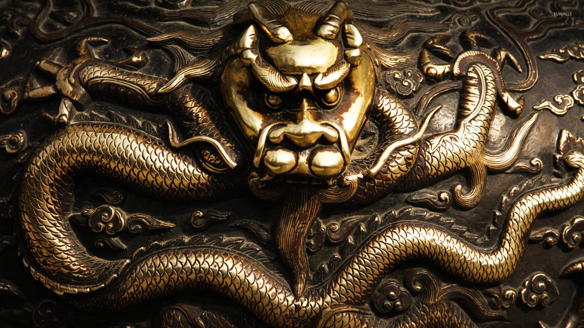 Golden Dragon Head Sculpture Background