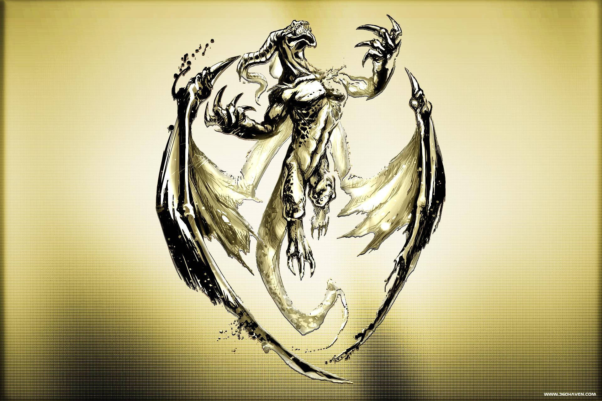 Golden Dragon Winged Digital Art Background