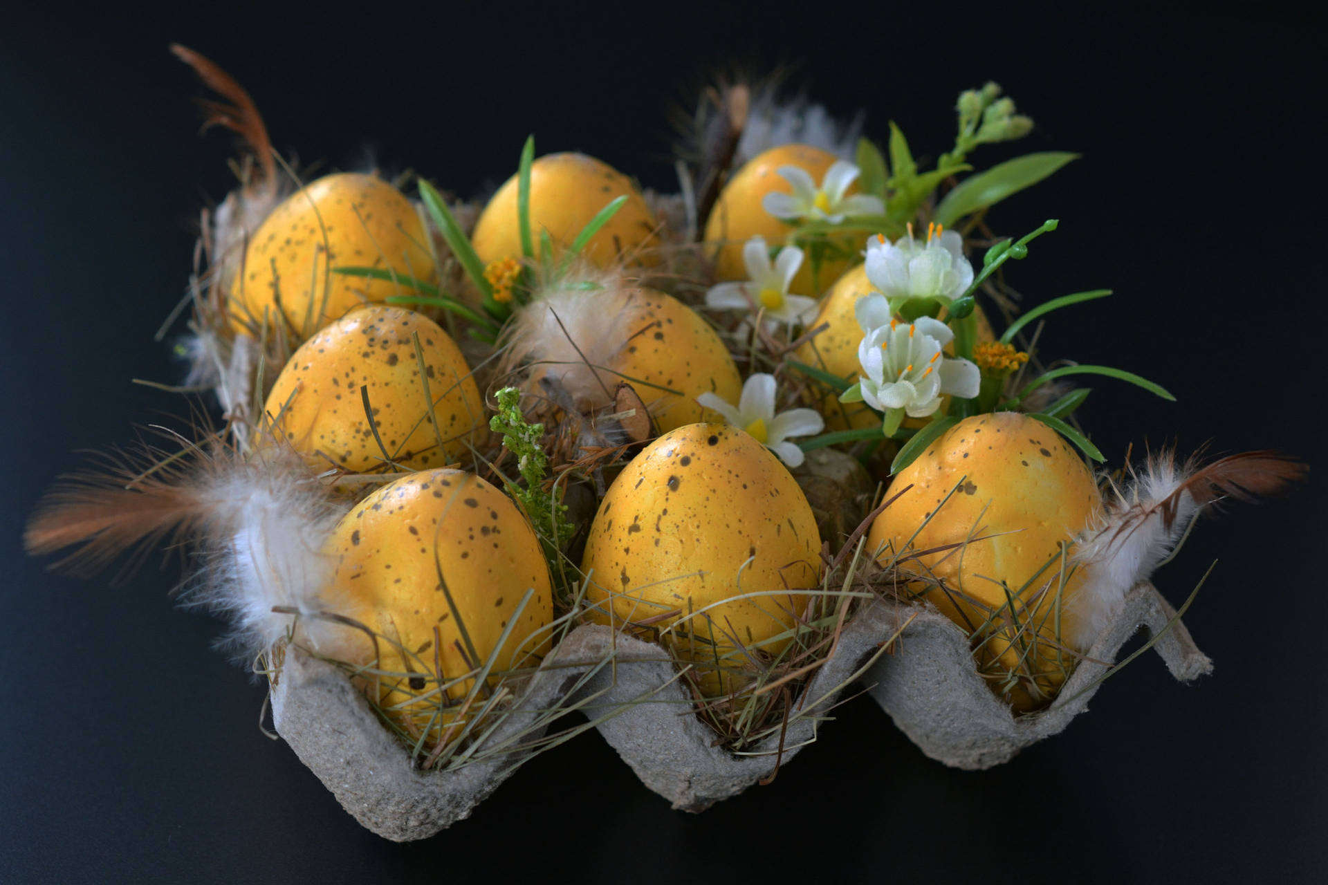 Golden Easter Eggs On Egg Tray Background