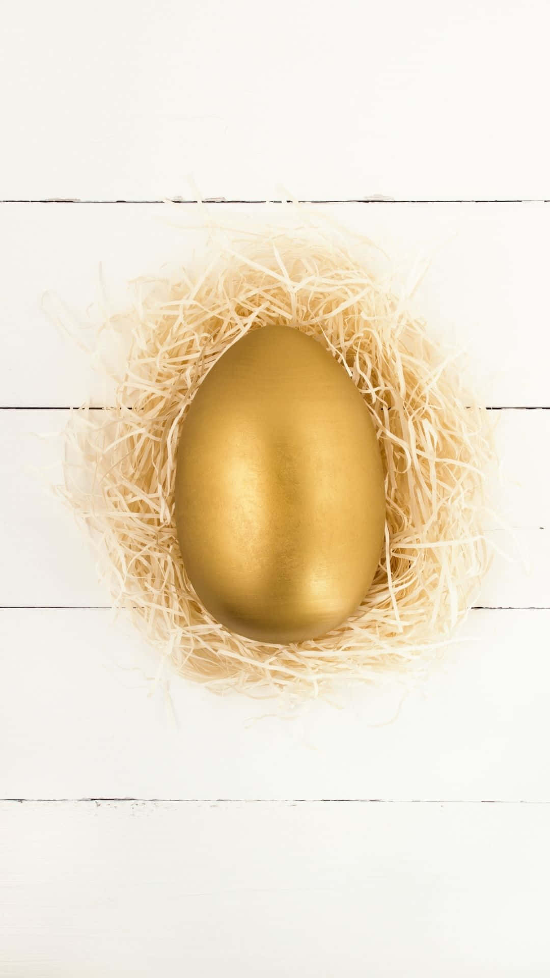 Golden Egg In A Nest On White Wooden Background Background