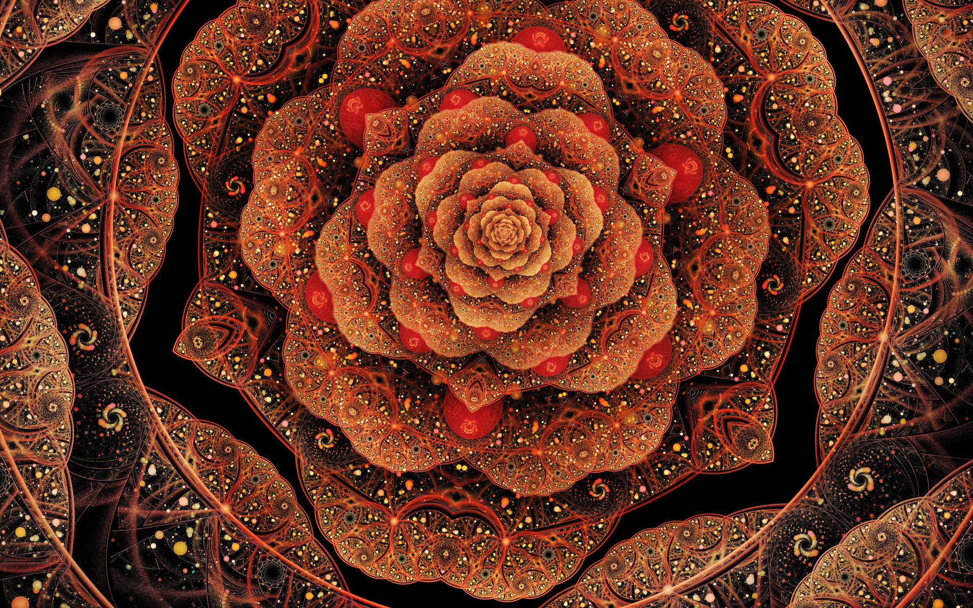 Golden Galactic Rose Fractal Design Background
