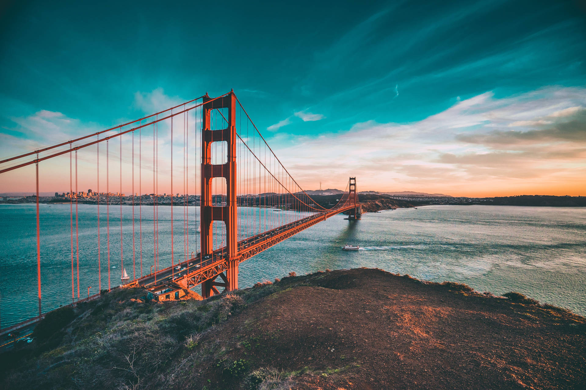Golden Gate Bridge Blue Sky Background