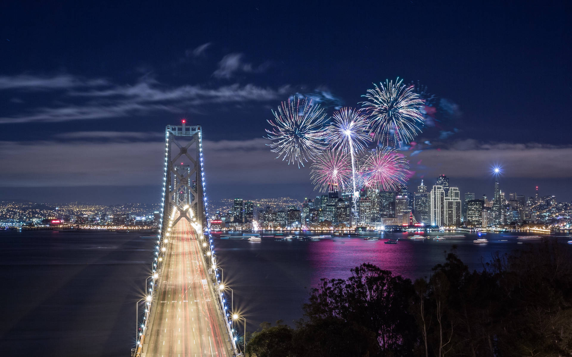 Golden Gate Bridge City Lights Background